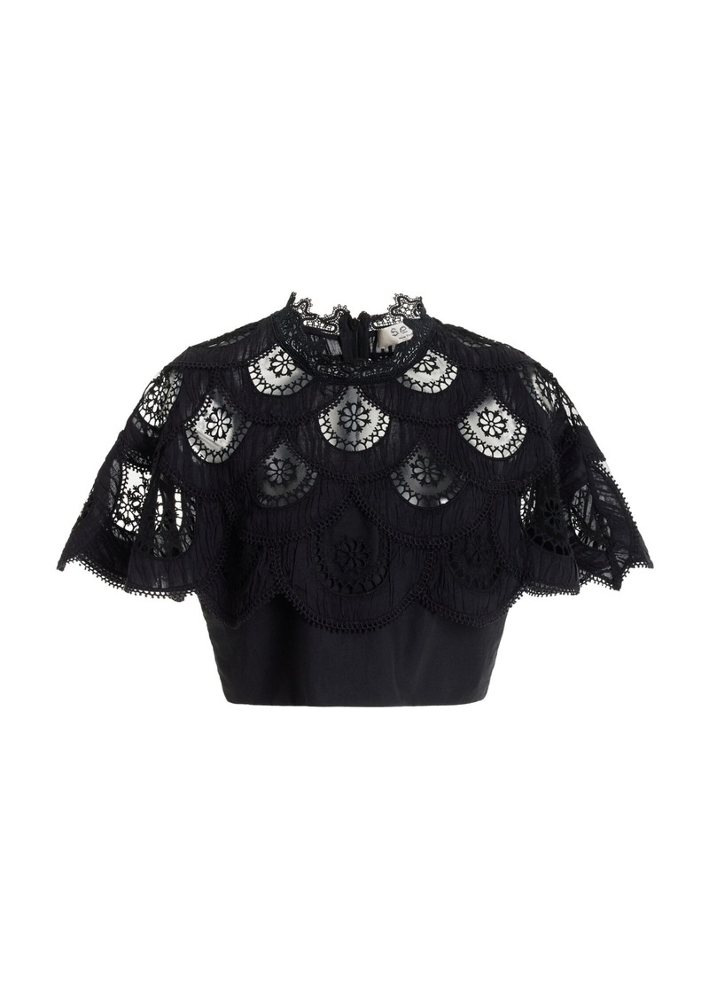 Sea - Drea Embroidered Cotton Cropped Top - Black - US 0 - Moda Operandi