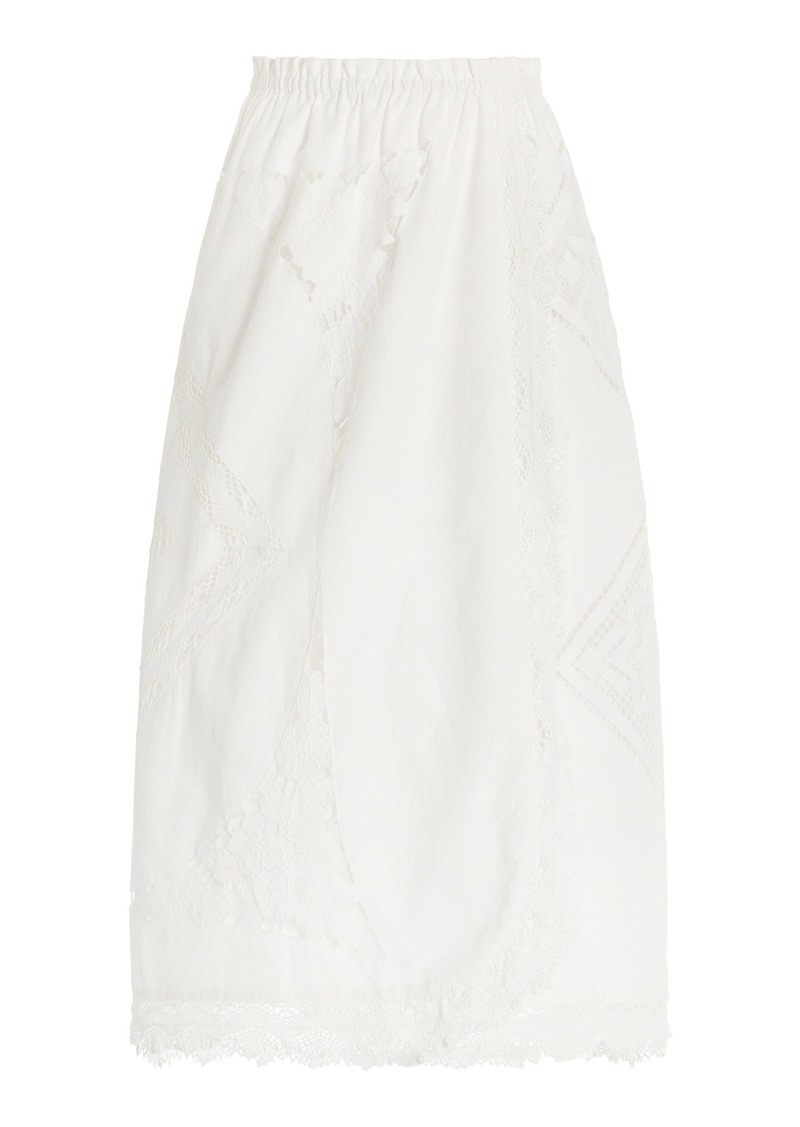 Sea - Edith Cotton And Linen-Blend Midi Skirt - White - S - Moda Operandi