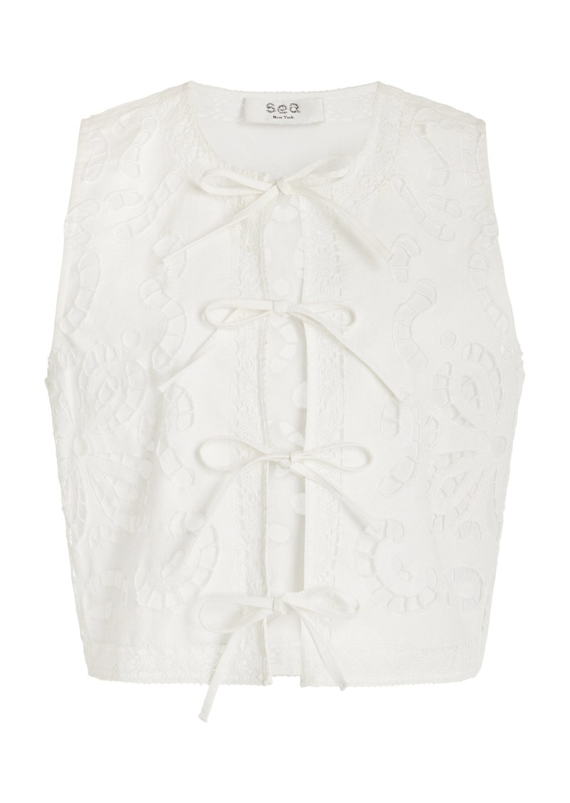 Sea - Embroidered Cotton And Linen-Blend Top - White - M - Moda Operandi