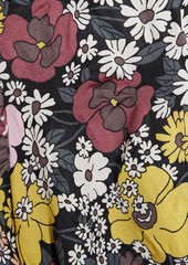 SEA - Gitte tiered crinkled floral-print cotton-poplin midi dress - Black - XXS