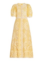 Sea - Liat Embroidered Cotton-Flex Midi Dress - Yellow - US 2 - Moda Operandi