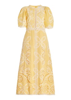 Sea - Liat Embroidered Cotton-Flex Midi Dress - Yellow - US 2 - Moda Operandi