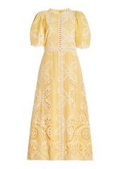 Sea - Liat Embroidered Cotton-Flex Midi Dress - Yellow - US 4 - Moda Operandi