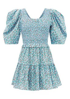 Sea - Lilly Smocked Floral-print Cotton Dress - Womens - Blue Multi