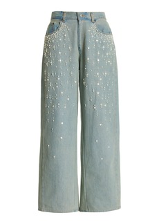 Sea - Perlette Embellished Rigid Low-Rise Wide-Leg Jeans - Blue - US 6 - Moda Operandi