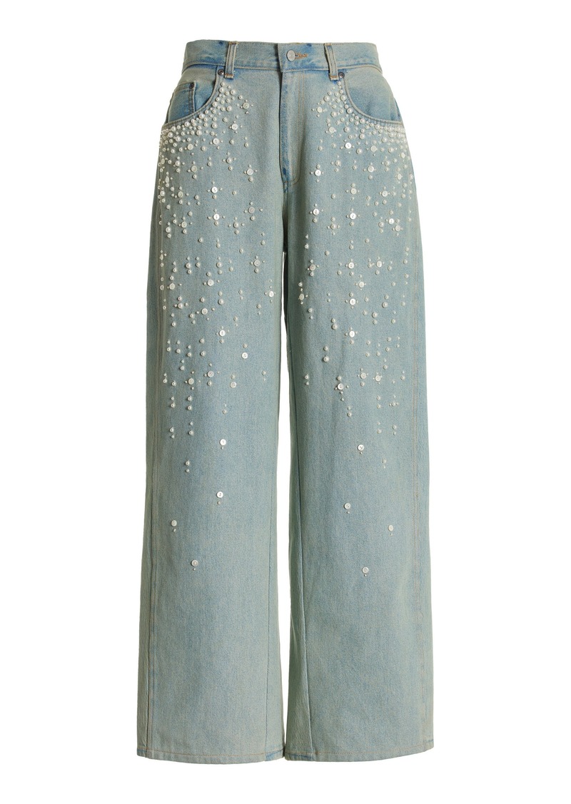 Sea - Perlette Embellished Rigid Low-Rise Wide-Leg Jeans - Blue - US 12 - Moda Operandi