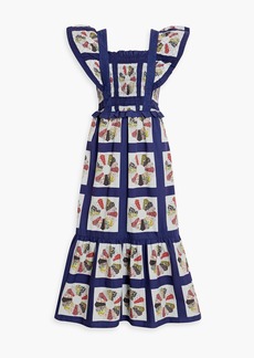 SEA - Pippin printed patchwork-effect shirred cotton midi dress - Blue - US 2