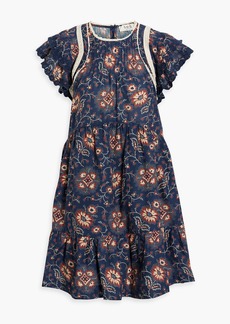 SEA - Robina ruffled floral-print cotton-voile mini dress - Blue - XXS