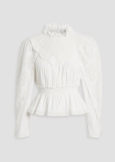 SEA - Vienne ruffled broderie anglaise cotton blouse - White - US 2