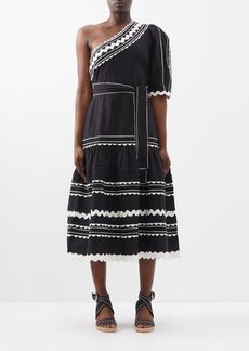Sea - Ryleigh Rickrack-embroidered Cotton Midi Dress - Womens - Black White