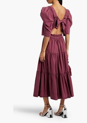 SEA - Simona bow-detailed smocked cotton midi dress - Burgundy - XXS