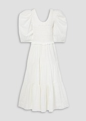 SEA - Simona cutout smocked cotton-poplin midi dress - White - XS