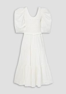 SEA - Simona cutout smocked cotton-poplin midi dress - White - XXS