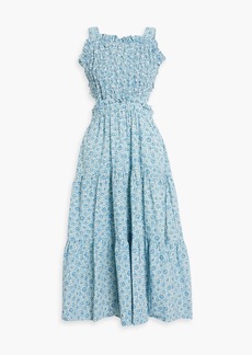 SEA - Smocked tiered floral-print cotton midi dress - Blue - L