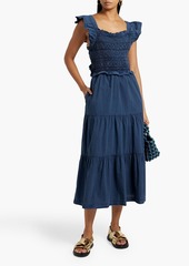 SEA - Tiered smocked cotton midi dress - Blue - US 12