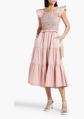 SEA - Tiered smocked cotton midi dress - Pink - US 14