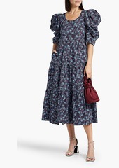 SEA - Tilly tiered floral-print cotton and intarsia-knit midi dress - Blue - M