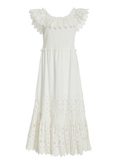 Sea - Women's Hazel Smocked Broderie Anglais Cotton Midi Dress - White/black - Moda Operandi