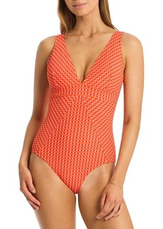Sea Level Checkmate Panel Line Multifit One-Piece Swimsuit