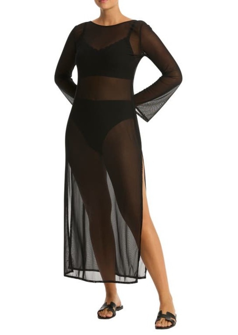 Sea Level Day Club Long Sleeve Mesh Cover-Up Dress