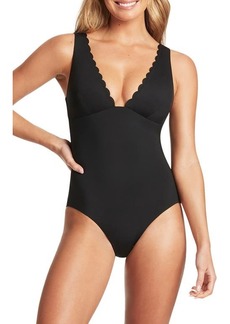 Sea Level Scalloped Plunge One-Piece Swimsuit