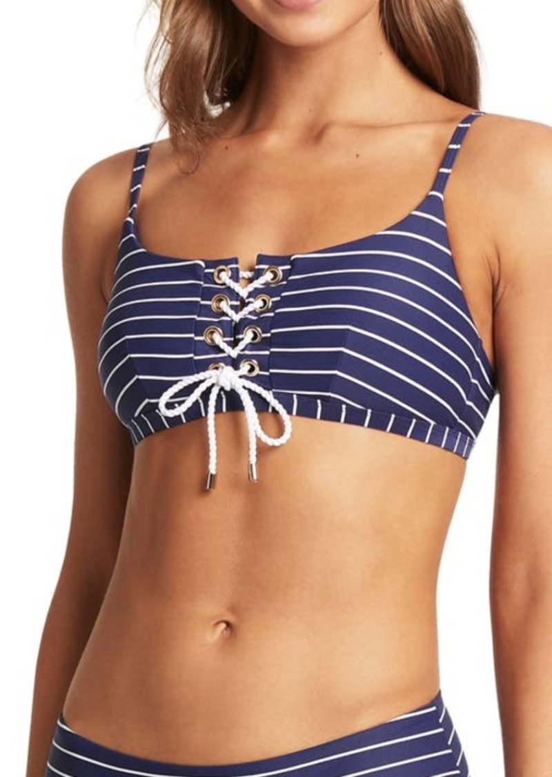 Sea Level Stripe Lace-Up Bikini Top