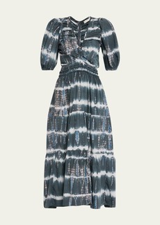 Sea Nadia Tie-Dye Puff-Sleeve V-Neck Midi Dress