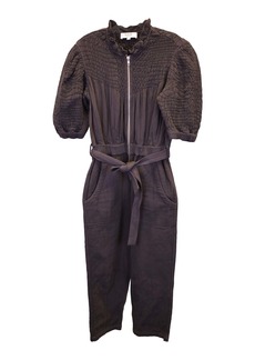 Sea New York Casey Smocked Jumpsuit in Brown Cotton