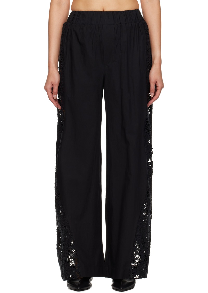 SEA NY Black Sabine Embroidery Lounge Pants