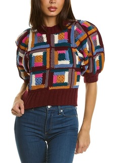 SEA NY Camryn Crochet Puff Sleeve Wool Sweater