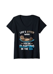Womens Sea Otter Life's Otter When You're Floating In The Sea Otter V-Neck T-Shirt