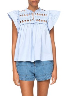 Sea Phoebe Pleat Cutout Cotton Top in Sky at Nordstrom