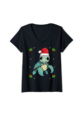 Womens Sea Turtle Wear Santa Hat Xmas Christmas - Sea Turtle Lover V-Neck T-Shirt