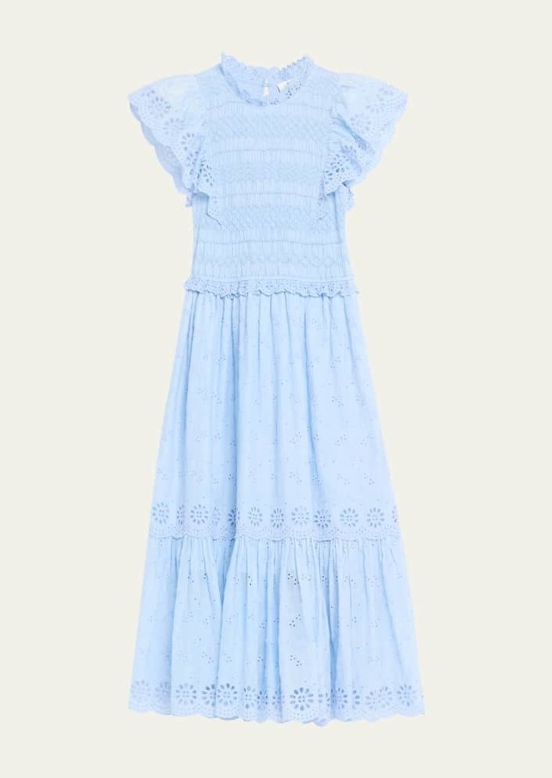 Sea Veronique Embroidered Flutter-Sleeve Dress