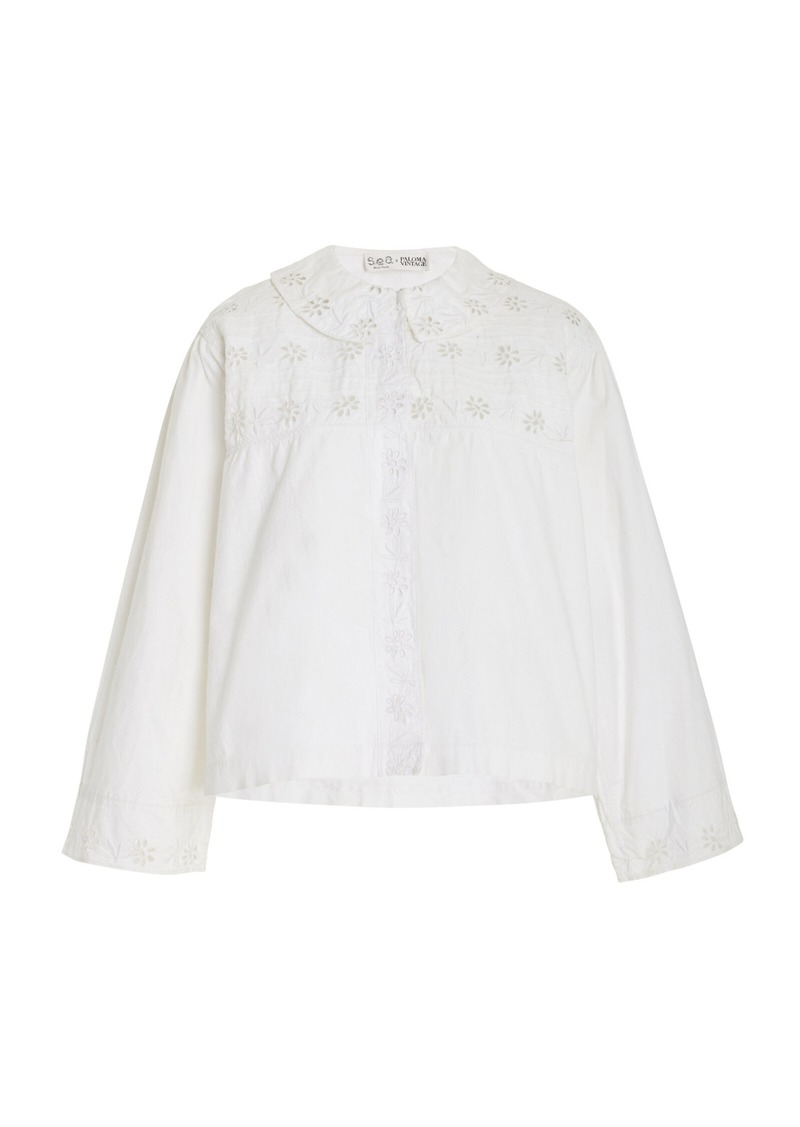 SEA x PALOMA VINTAGE - Paloma Eyelet Cotton Top - White - XS - Moda Operandi