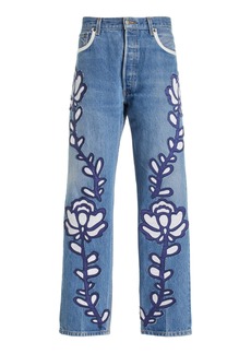 SEA x PALOMA VINTAGE - Paloma Floral-Embroidered Jeans - Blue - US 2 - Moda Operandi