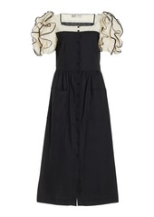 SEA x PALOMA VINTAGE - Paloma Puff-Sleeve Cotton Midi Dress - Black - US 4 - Moda Operandi