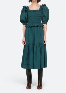 Sea Sibylle Puff Sleeve Smocked Dress In Forest