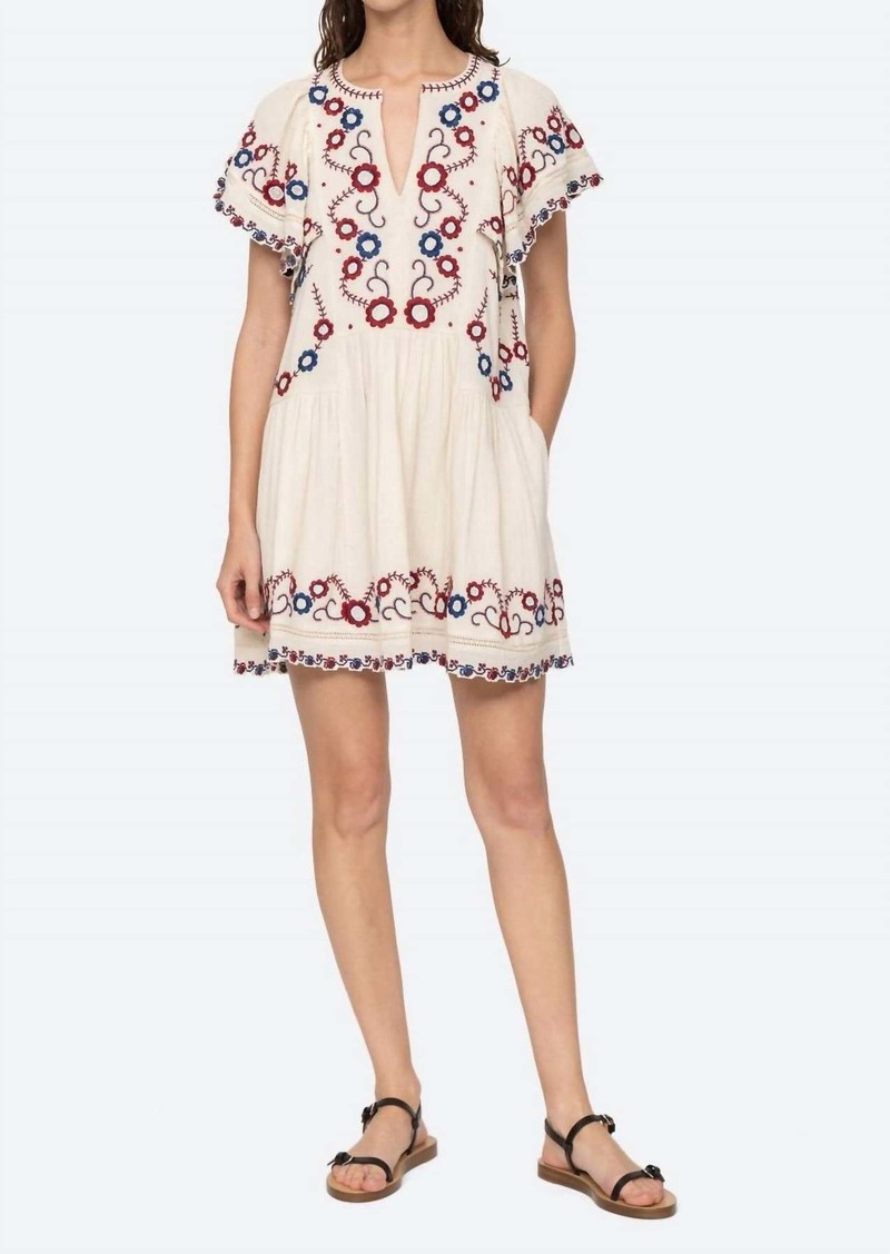 Sea Soren Embroidery Short Sleeve Dress In Multi