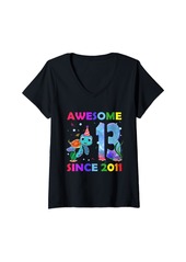 Womens 13th Birthday Sea Turtle 13 Year Old Awesome Since 2011 Ocea V-Neck T-Shirt