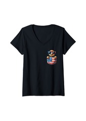 Womens 4th July Sea Turtle USA Flag In Pocket America Mom Dad V-Neck T-Shirt