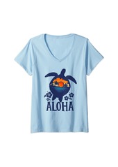 Womens Aloha Hawaii Sea Turtle Vacation Souvenir Holiday Family V-Neck T-Shirt