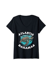 Womens Atlantis Bahamas sea turtle souvenirs V-Neck T-Shirt