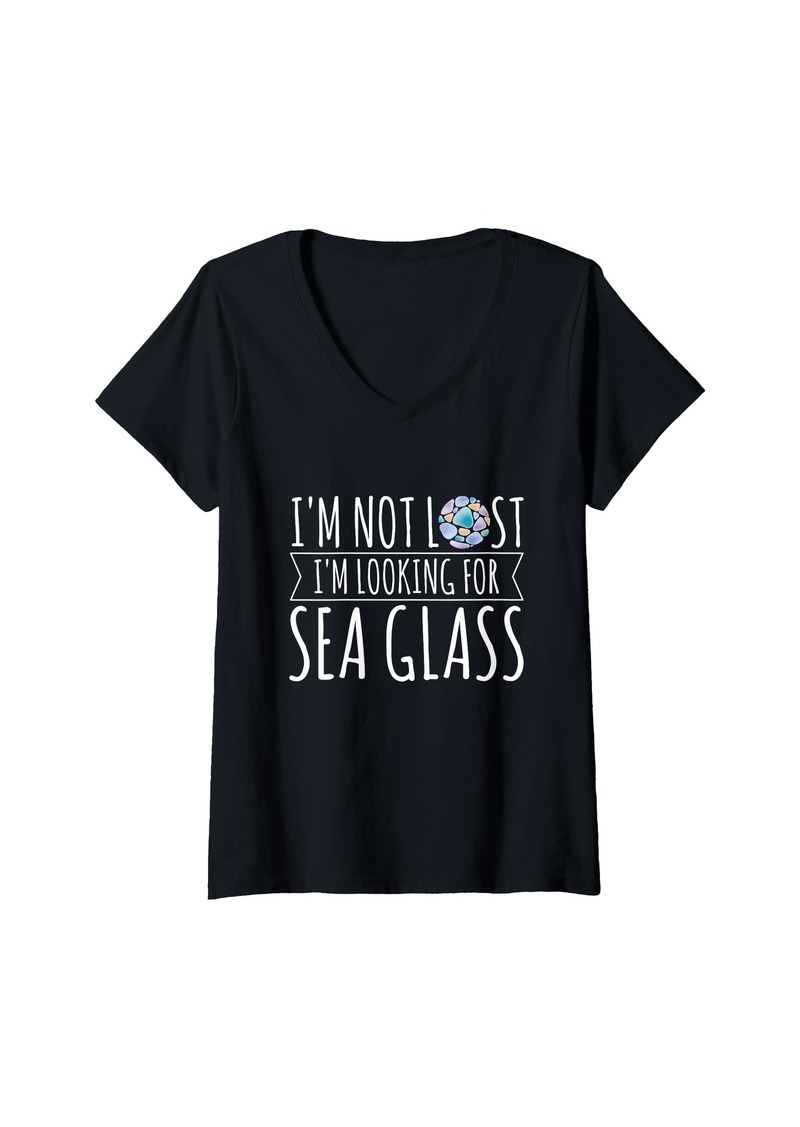 Womens Beach Glass Collecting Design for a Sea glass beachcomber V-Neck T-Shirt