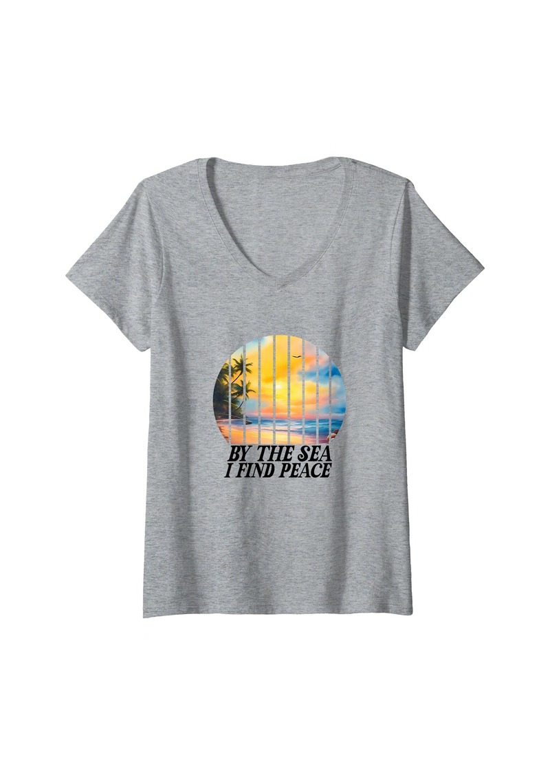 Womens Beach Trip Sea Summer Vacation By The Sea I Find Peace V-Neck T-Shirt