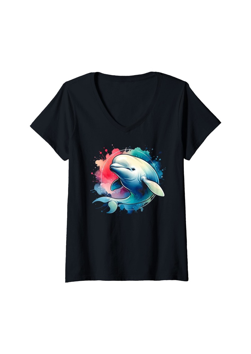 Sea Womens Beluga Whale Cetologist Ocean Mammal Marine Biologist V-Neck T-Shirt