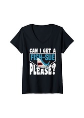 Sea Womens Can I Get A Fish-Sue Please Shark Humor V-Neck T-Shirt