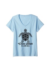 Womens Cocoa Beach Florida Sea Turtle Family Vacation Summer V-Neck T-Shirt