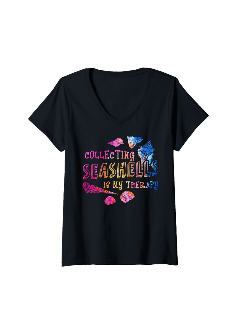 Womens Collecting Seashells Is My Therapy - Shell Collecting V-Neck T-Shirt