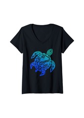 Womens Cozumel Mexico Sea Turtle Hibiscus Vacation Kids Men Women V-Neck T-Shirt